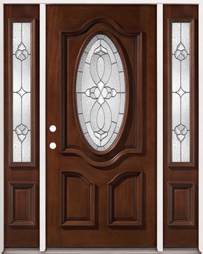 3/4 Oval Mahogany Prehung Wood Door Unit with Sidelites #2037