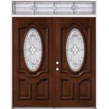 3/4 Oval Mahogany Prehung Wood Double Door Unit with Transom #2037