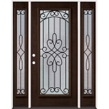 Full Lite Internal Grille Pre-finished Mahogany Wood Door Unit with Sidelites #2045
