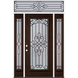 Full Lite Internal Grille Pre-finished Mahogany Prehung Wood Door Unit with Transom #2045