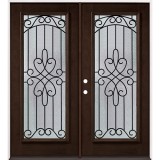Full Lite Internal Grille Pre-finished Mahogany Wood Double Door Unit #2045