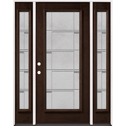 Full Lite Pre-finished Mahogany Wood Door Unit with Sidelites #2072