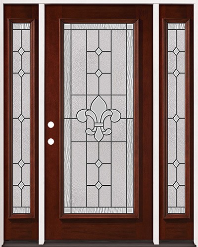 Full Lite Pre-finished Mahogany Wood Door Unit with Sidelites #2081