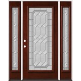 Full Lite Pre-finished Mahogany Wood Door Unit with Sidelites #2082