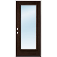 Low-E Clear Full Lite Pre-finished Mahogany Wood Prehung Door Unit