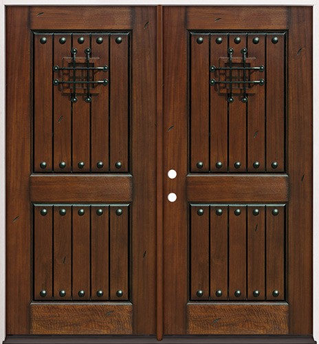 Rustic Mahogany Prehung Double Wood Door Unit #2086