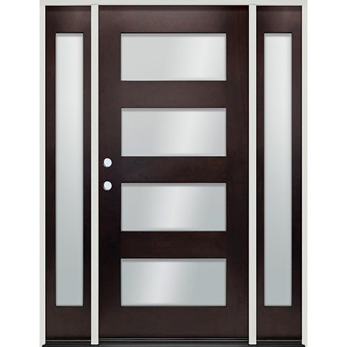 Modern 4-Lite Pre-finished Mahogany Wood Door Prehung Unit with Sidelites #2088