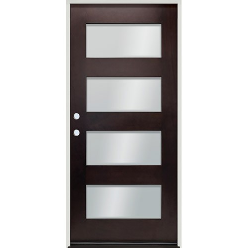 Modern 4-Lite Pre-finished Mahogany Wood Door Prehung Unit #2088