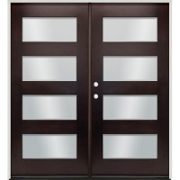 Modern 4-Lite Pre-finished Mahogany Wood Double Door Prehung Unit #2088