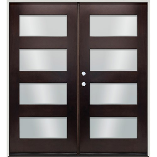 Modern 4-Lite Pre-finished Mahogany Wood Double Door Prehung Unit #2088