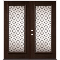Full Lite Diamond Pre-finished Mahogany Wood Double Door Unit #2096