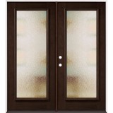 Privacy Glass Full Lite Pre-finished Mahogany Wood Double Door Unit