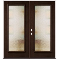 Privacy Glass Full Lite Pre-finished Mahogany Wood Double Door Unit