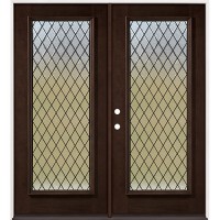 Full Lite Textured Diamond Pre-finished Mahogany Wood Double Door Unit #2107