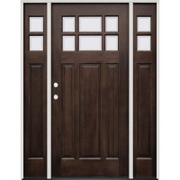 6-Lite Craftsman Raised Mahogany Wood Door Prehung Unit with Sidelites #2129