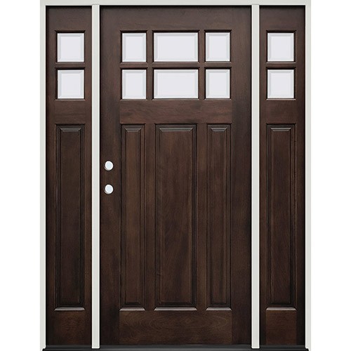 6-Lite Craftsman Raised Mahogany Wood Door Prehung Unit with Sidelites #2129