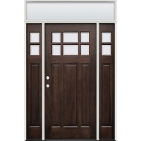 6-Lite Craftsman Raised Mahogany Prehung Wood Door Unit with Sidelites and Transom #2129