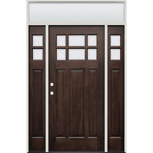 6-Lite Craftsman Raised Mahogany Prehung Wood Door Unit with Sidelites and Transom #2129