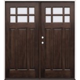 6-Lite Craftsman Raised Mahogany Wood Double Door Prehung Unit #2129