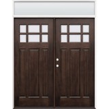 6-Lite Craftsman Raised Mahogany Prehung Wood Double Door Unit with Transom #2129