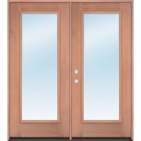 Low-E Clear Full Lite Mahogany Wood Double Door Unit