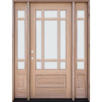 9-Lite Prairie Low-E Unfinished Mahogany Wood Door Unit with Sidelites #3014