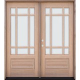 9-Lite Prairie Low-E Unfinished Mahogany Wood Double Door Unit #3014