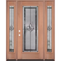 Full Lite Fleur-de-lis Mahogany Wood Door Unit with Sidelites #3036