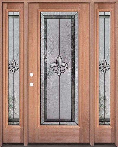 Full Lite Fleur-de-lis Mahogany Wood Door Unit with Sidelites #3036