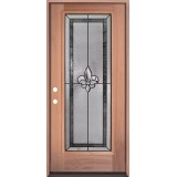 Full Lite Fleur-de-lis Mahogany Wood Door Prehung Door Unit #3036