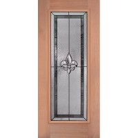 Full Lite Fleur-de-lis Mahogany Wood Prehung Door Unit #3036