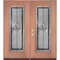 Full Lite Fleur-de-lis Mahogany Wood Double Door Unit #3036