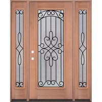 Full Lite Internal Grille Mahogany Wood Door Unit with Sidelites #3045