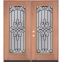 Full Lite Internal Grille Mahogany Wood Double Door Unit #3045