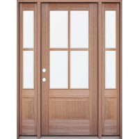 4-Lite Low-E Mahogany Prehung Wood Door Unit with Sidelites