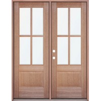 4-Lite Low-E Mahogany Prehung Wood Double Door Patio Unit