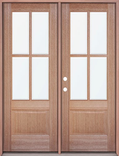 4-Lite Low-E Mahogany Prehung Wood Double Door Patio Unit