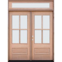 4-Lite Low-E Mahogany Wood Double Door Unit with Beveled Glass Transom