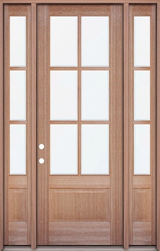 8'0" Tall 6-Lite Low-E Mahogany Prehung Wood Door Unit with Sidelites