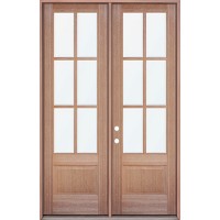 8'0" Tall 6-Lite Low-E Mahogany Prehung Wood Double Door Patio Unit