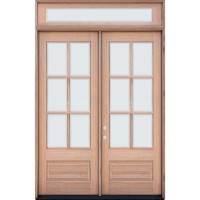 8'0" Tall 6-Lite Low-E Mahogany Wood Double Door Unit and Beveled Glass Transom