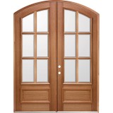 8'0" 6-Lite IG Mahogany Arch Top Prehung Double Wood Door Unit