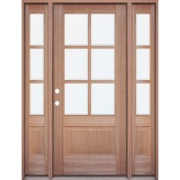 6-Lite Low-E Mahogany Prehung Wood Door Unit with Sidelites