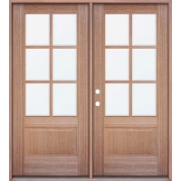 6-Lite Low-E Mahogany Prehung Wood Double Door Patio Unit