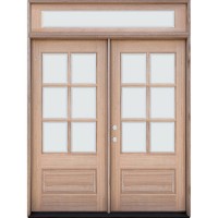 6-Lite Low-E Mahogany Wood Double Door Unit and Beveled Glass Transom
