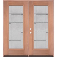 Full Lite Mahogany Wood Double Door Unit #3072
