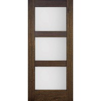 Modern 3-Lite Mahogany Prehung Wood Door Unit