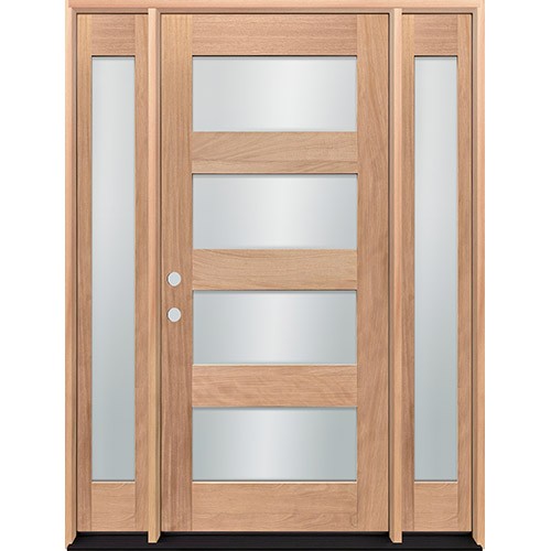 Modern 4-Lite Mahogany Wood Door Prehung Unit with Sidelites #3088