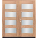 Modern 4-Lite Mahogany Wood Double Door Prehung Unit #3088