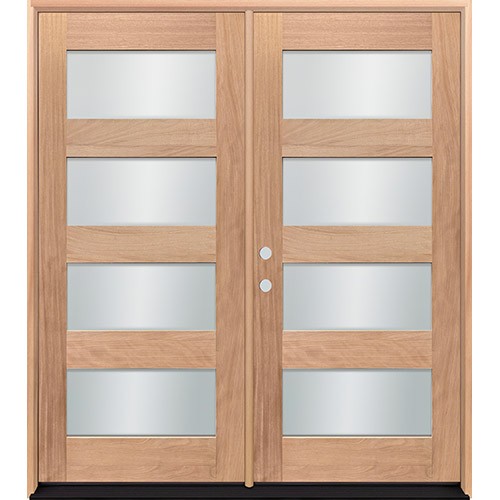 Modern 4-Lite Mahogany Wood Double Door Prehung Unit #3088